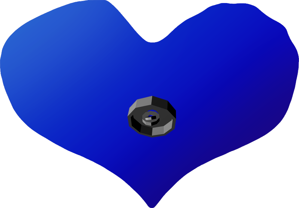 Still Love Freely Title Image and Logo - A heart with an irregularly wavvy outline colored with a smooth gradient of blue that is slightly brighter on the top left of the heart while darker on the bottom right.  Contained within the heart is a small grey item that is similar to mechanical fasteners called nuts.
